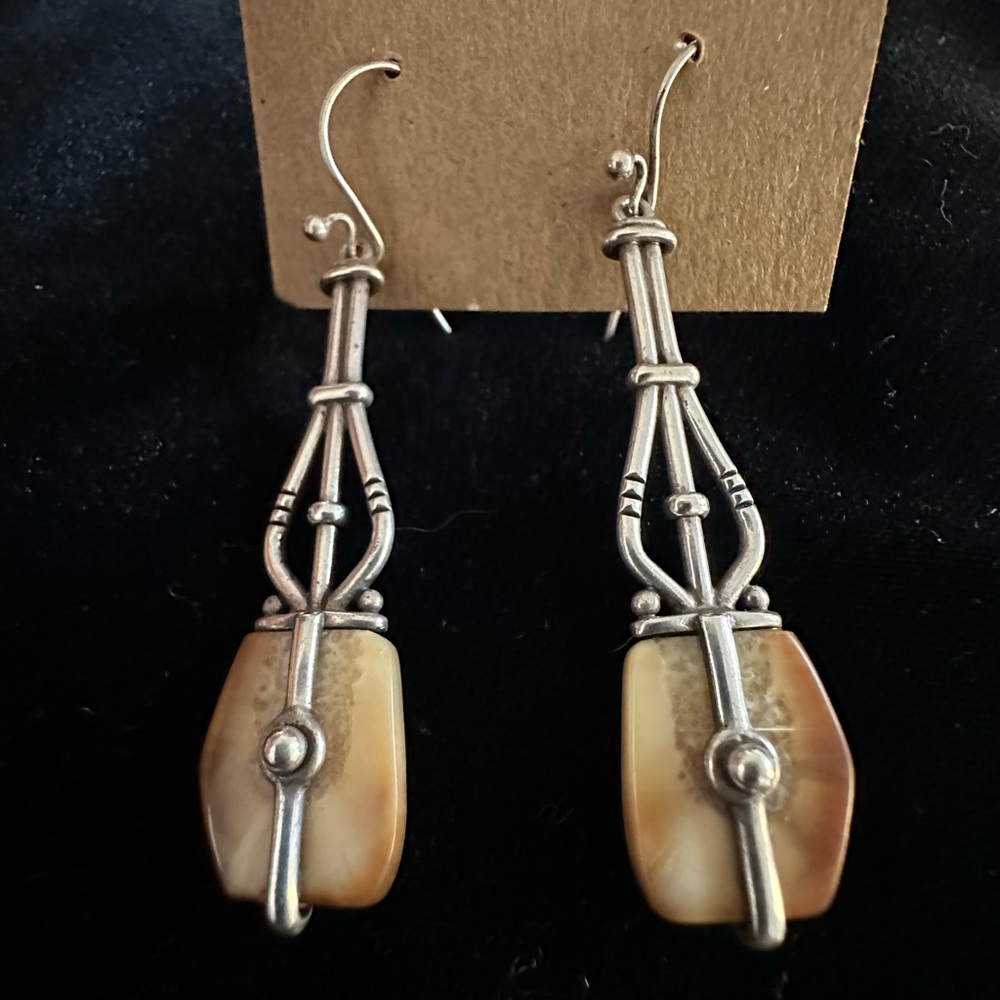 Sterling / 925 Silver Mammoth Ivory Dangle Earrings